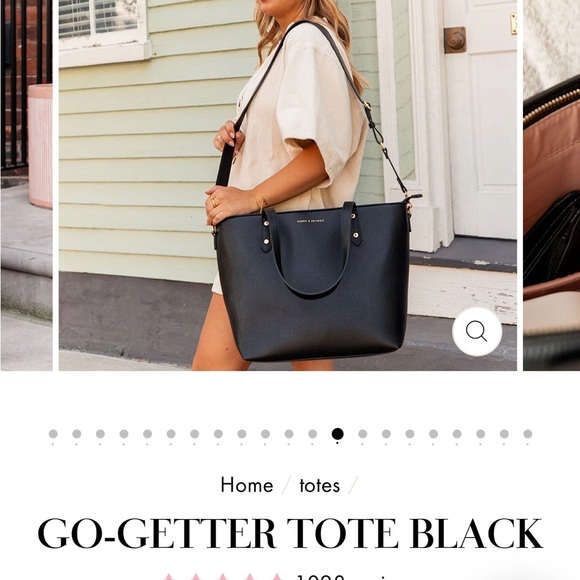 Poppy & Peonies Black Leather Tote with Minimalist Design - Picture 16 of 16